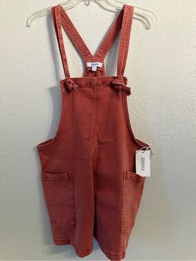 Zenana Washed Terracotta Overall Romper Shorts Medium NWT